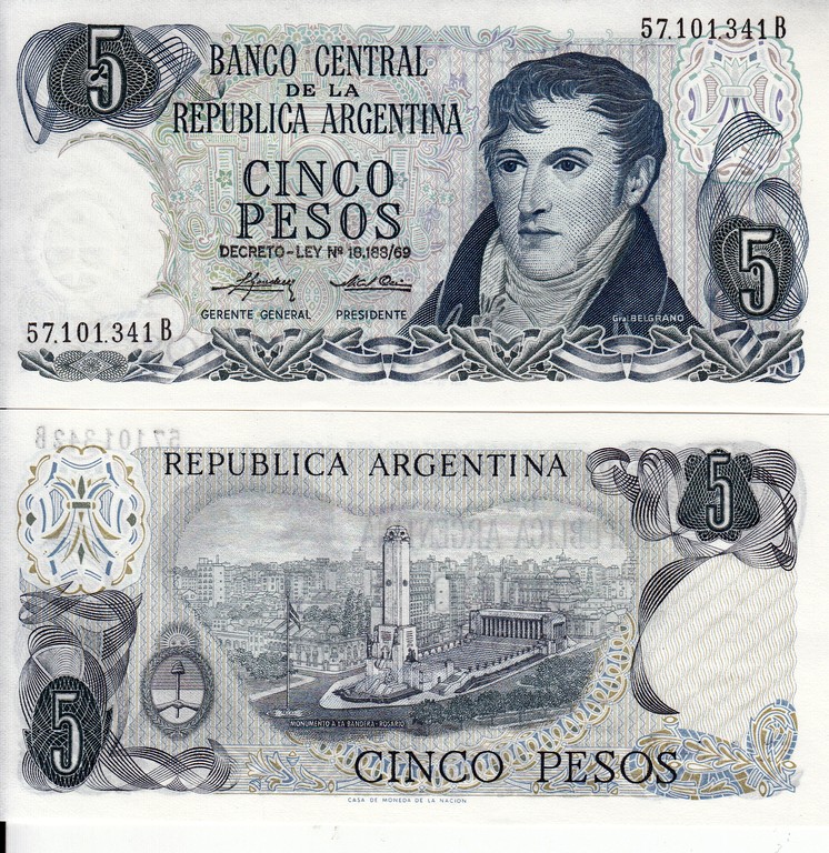 Аргентина Банкнота 5 песо 1974-76 UNC P294(2)