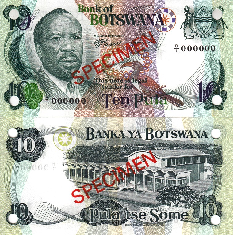 Ботсвана Банкнота 10 пула 1976 UNC Образец