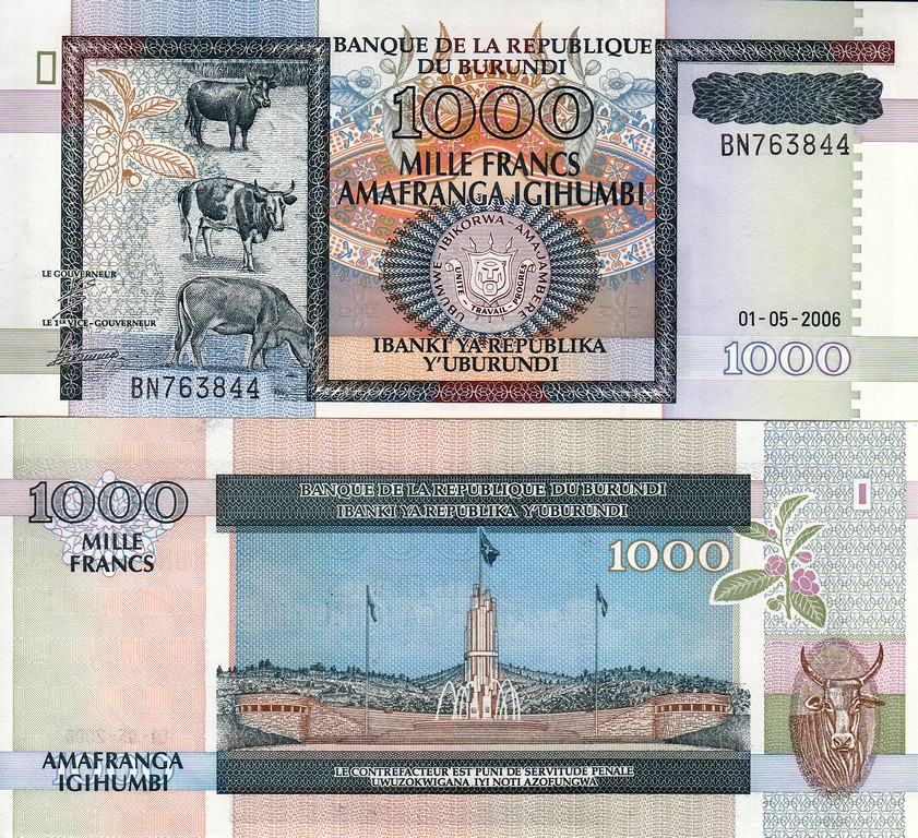 Бурунди Банкнота 1000 франков 2006 UNC 