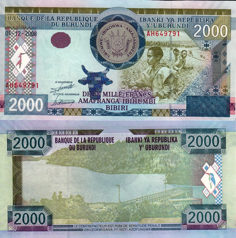Бурунди Банкнота 2000 франков 2008 UNC