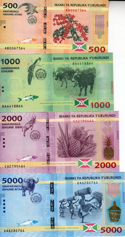 Бурунди Банкноты 500, 1000, 2000, 5000 франков 2015 UNC