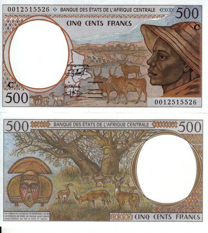 Центральная Африка Банкнота 500 франков 2000 UNC P101C-g  