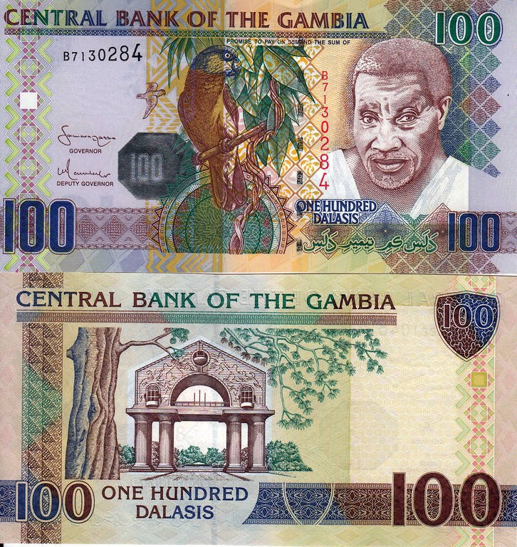 Гамбия Банкнота 100 даласи 2006 UNC  Голограмма с цифрами