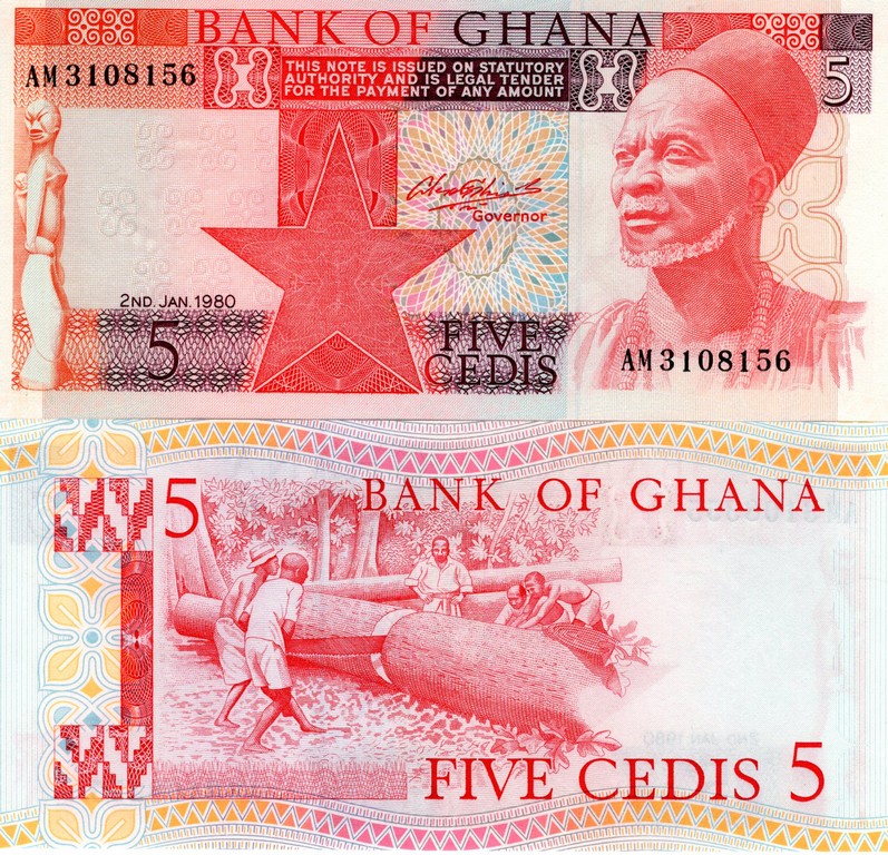 Гана Банкнота 5 седи 1980 UNC 