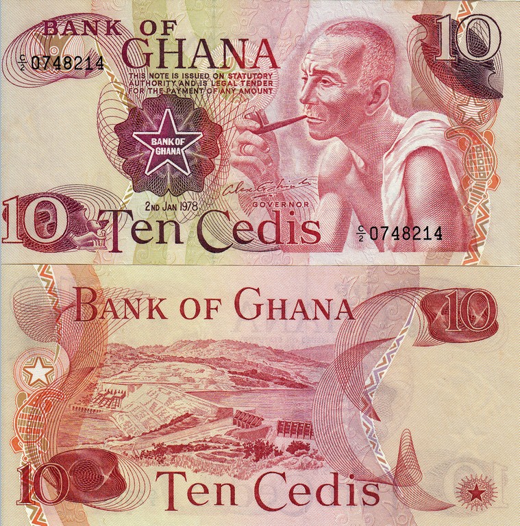 Гана Банкнота 10 седи 1978 UNC