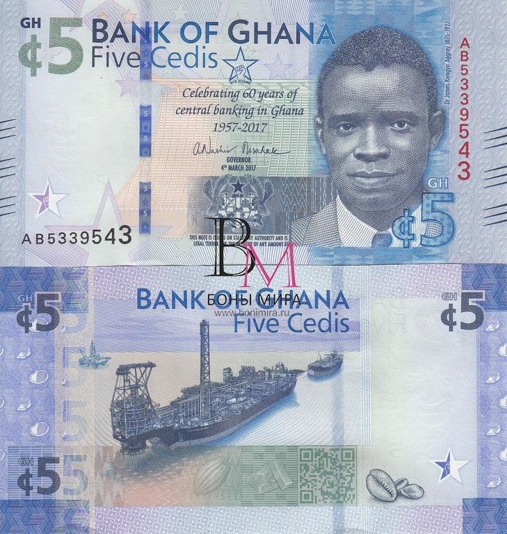 Гана Банкнота 5 седи 2017 UNC