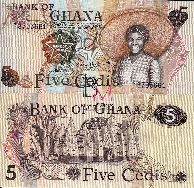 Гана Банкнота 5 седи 1977 UNC