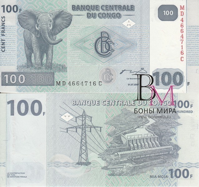 Конго Банкнота 100 франков 2007 UNC