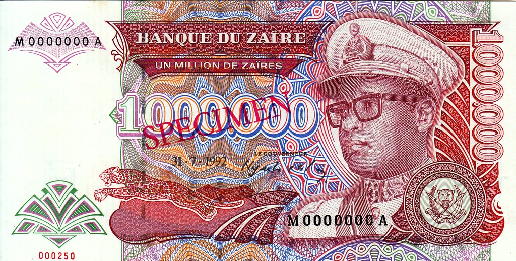 Заир Банкнота 1000000 заир 1992 UNC Образец с номером