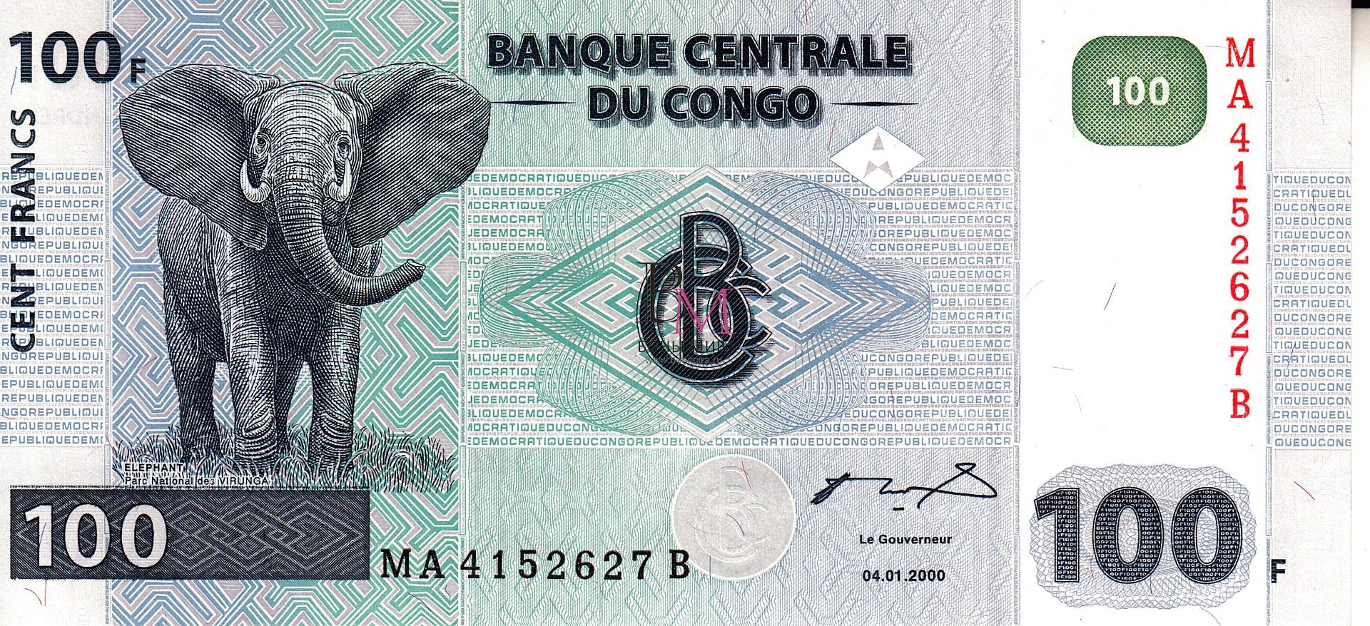 Конго Банкнота 100 франков 2000 UNC Год! P92a