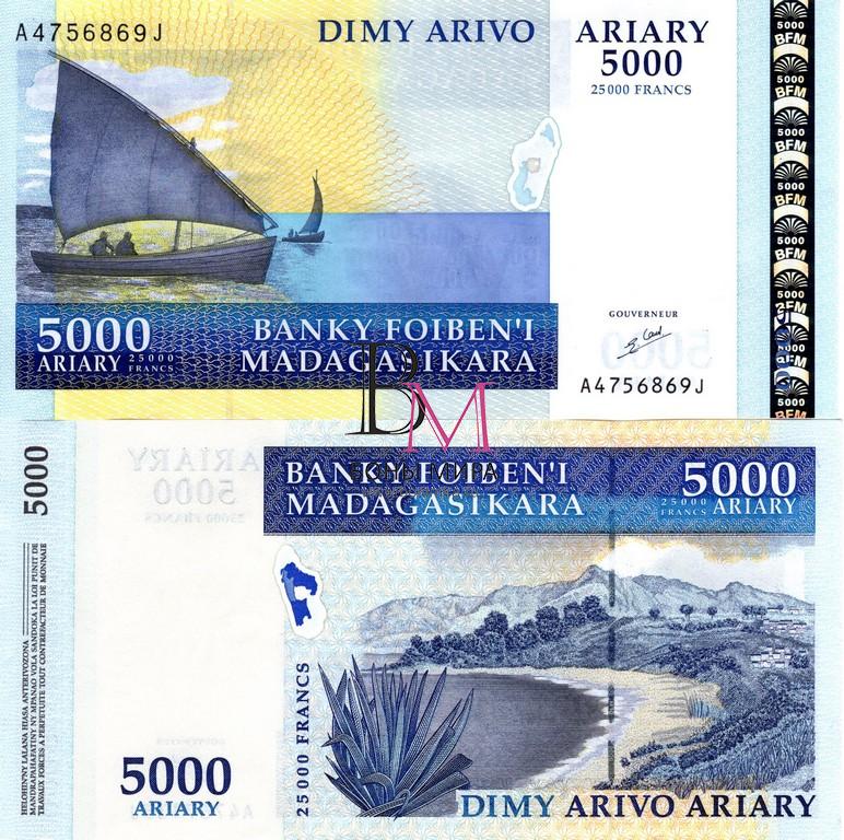 Мадагаскар Банкнота 5000 ариари 2003 UNC Редкая Год ! 
