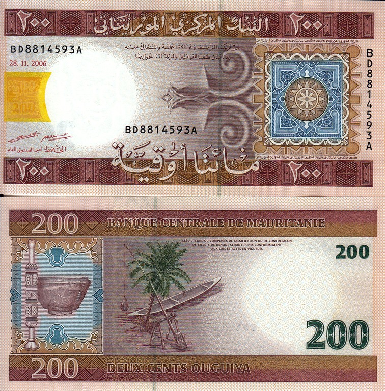 Мавритания  Банкнота 200 угий 2006 UNC
