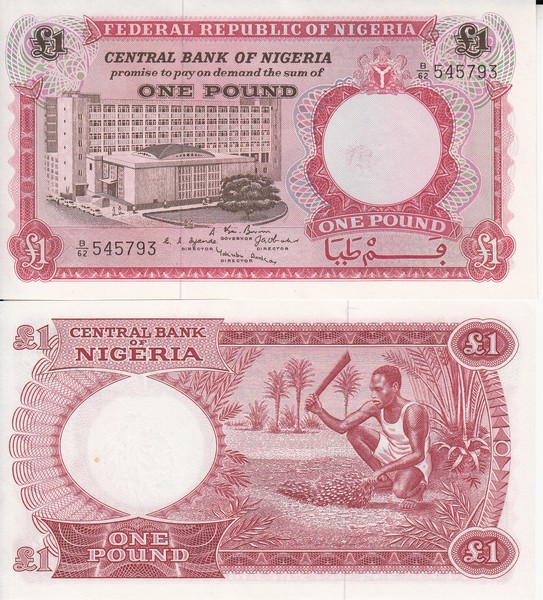 Нигерия Банкнота 1 фунт 1967 UNC