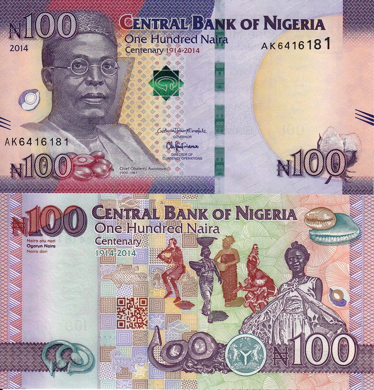Нигерия Банкнота 100 найра 2014 UNC 100-летие Объединения Нигерии