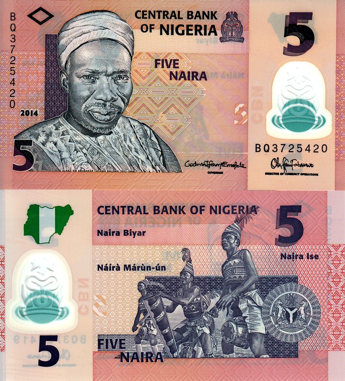 Нигерия Банкнота  5 найра 2014 UNC Пластик