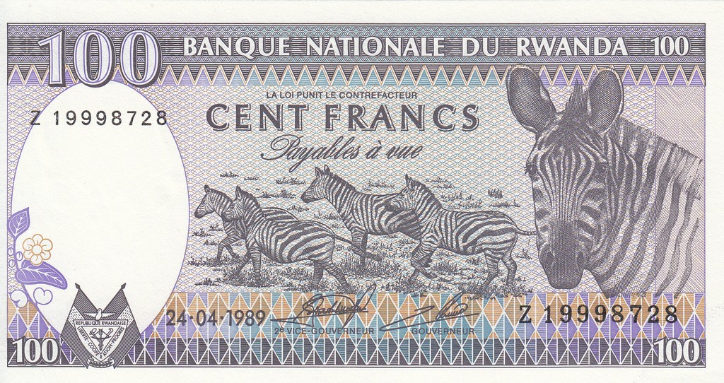 Руанда Банкнота 100 франков 1989 UNC