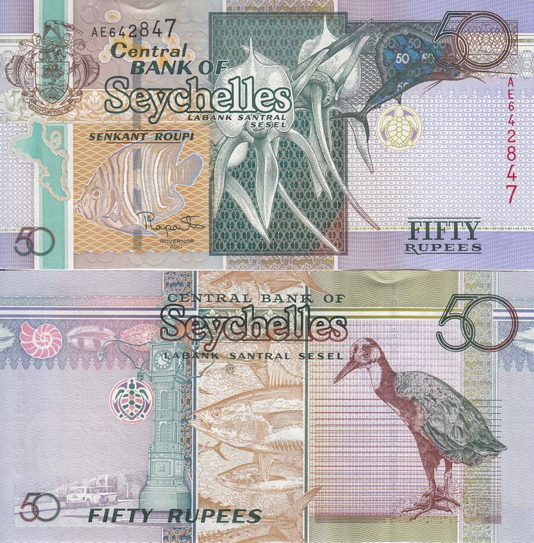 Сейшелы Банкнота 50 рупий 2011 UNC