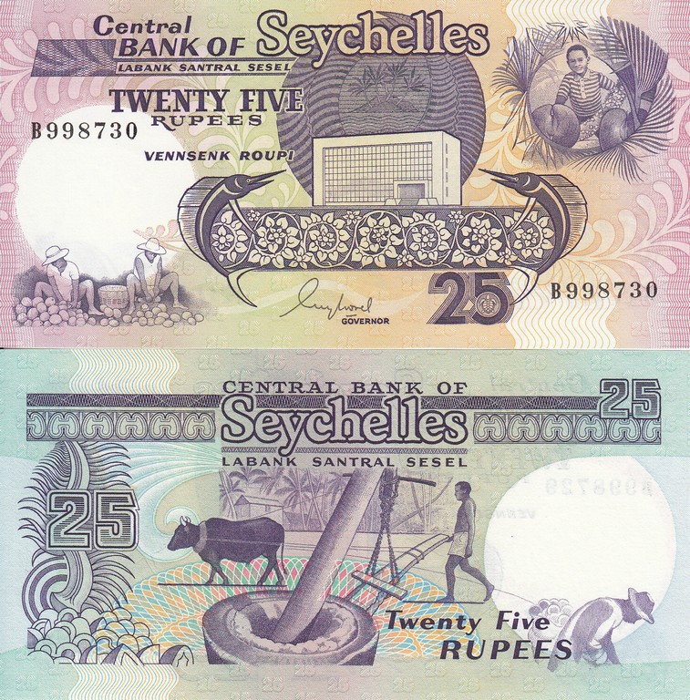 Сейшелы Банкнота 25 рупий 1989 UNC