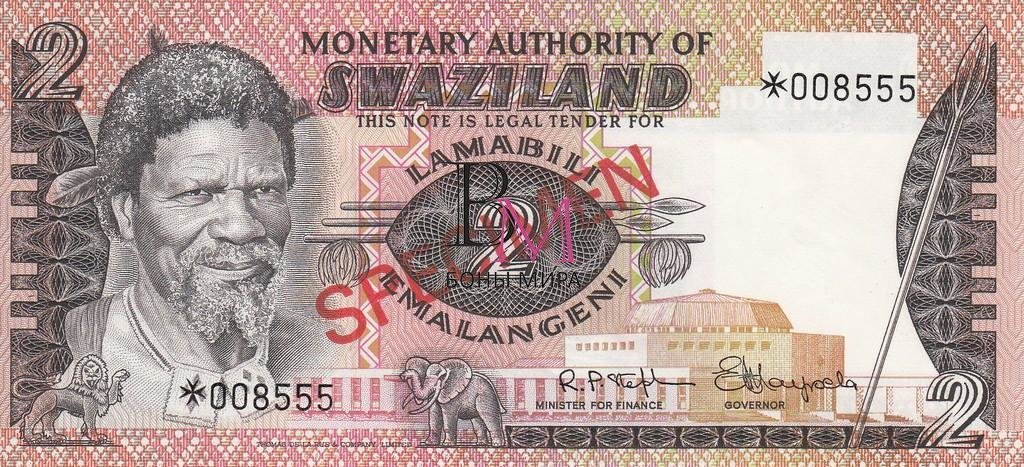Свазиленд Банкнота 2 лилангени 1974 UNC  Образец