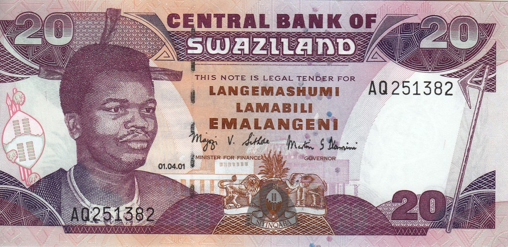 Свазиленд Банкнота 20 лилангени 2001 UNC 