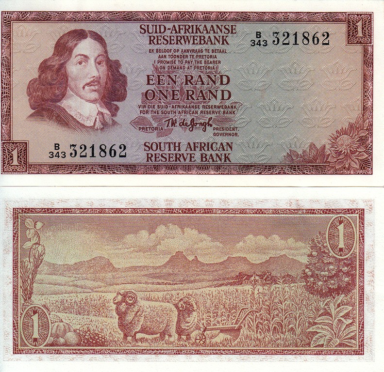 ЮАР Банкнота 1 ранд 1975  UNC P115B в/з голова
