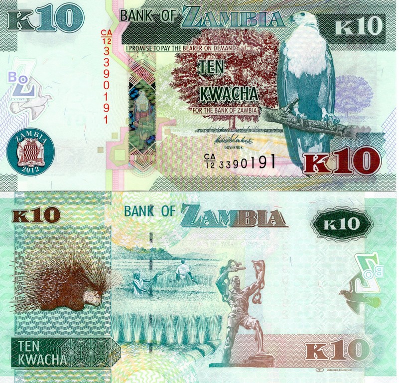 Замбия Банкнота 10 квач 2012 UNC