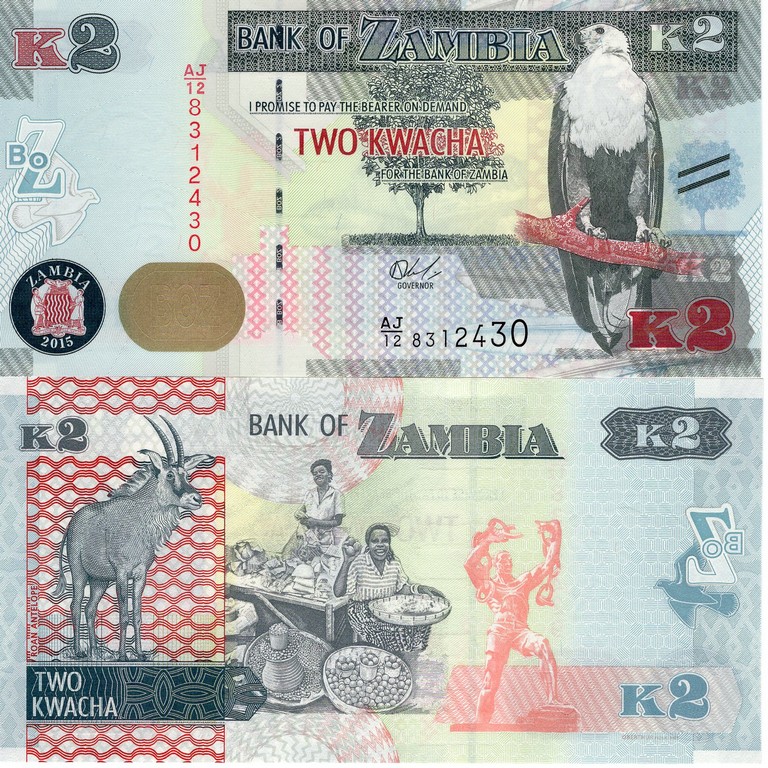 Замбия Банкнота 2 квачи 2015 UNC