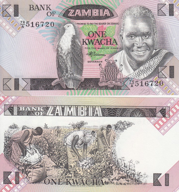 Замбия Банкнота 1 квач 1986-88 UNC Подпись 7