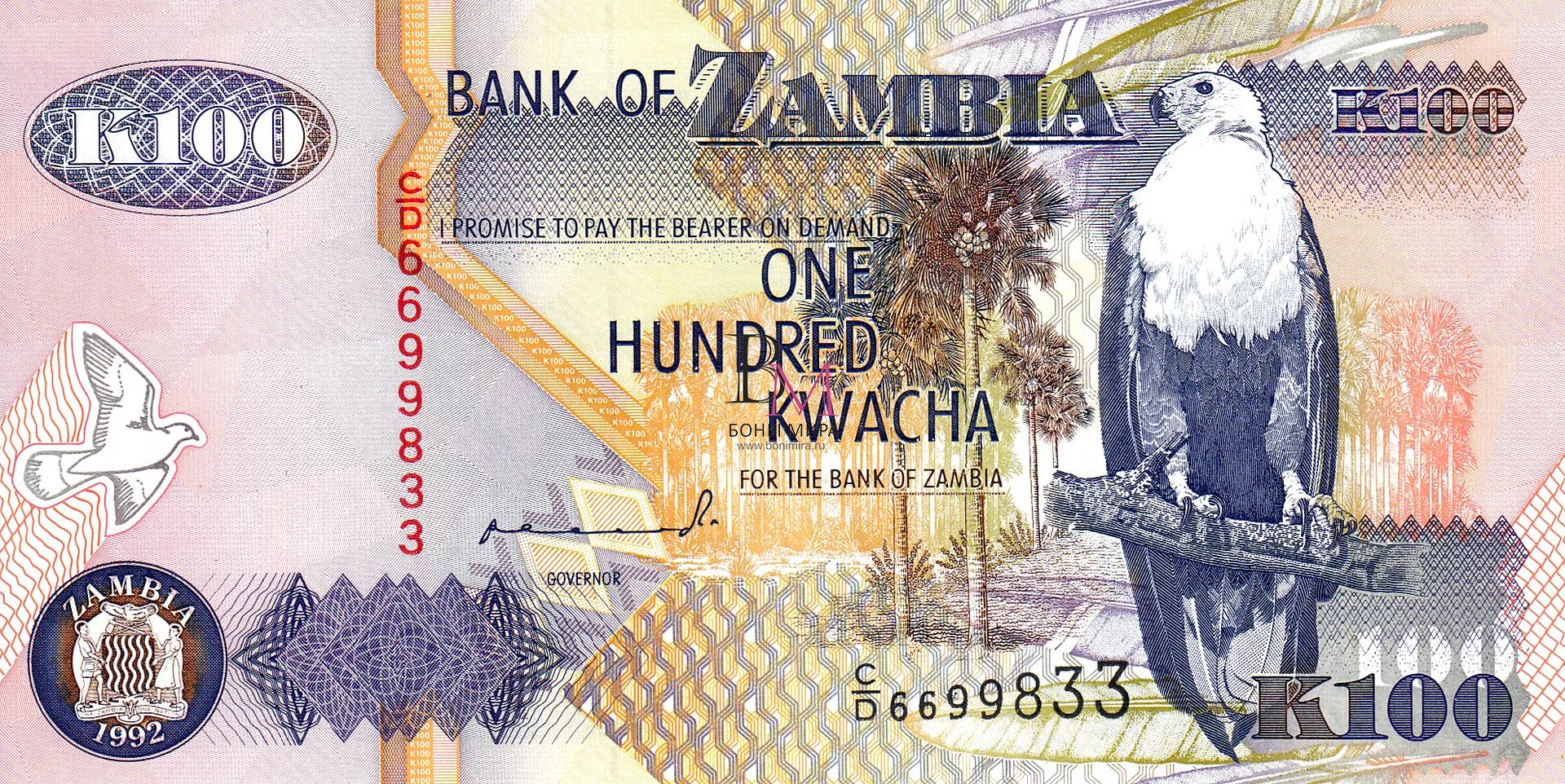 Замбия Банкнота 100 квач 1992 UNC P38a редкая!