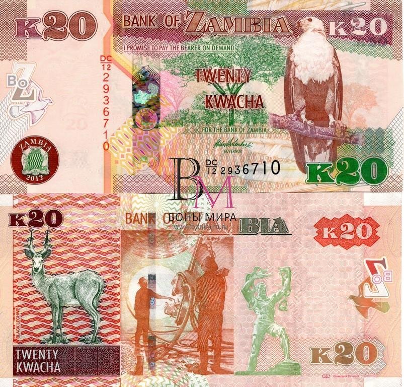 Замбия Банкнота 20 квач 2012 UNC