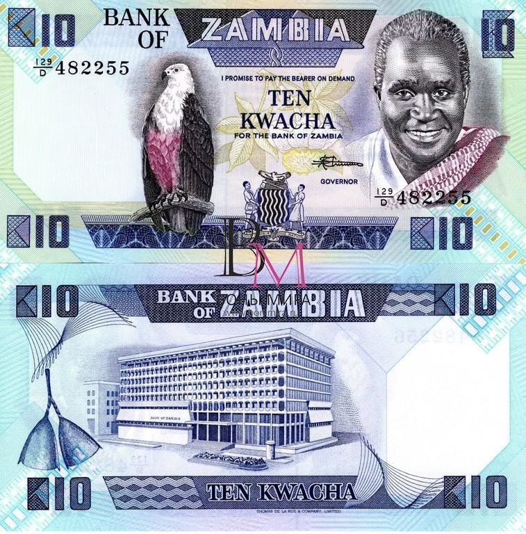 Замбия Банкнота 10 квач 1980 - 88 UNC