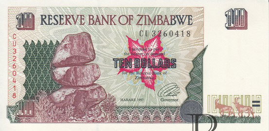 Зимбабве Банкнота 10 долларов 1997 UNC