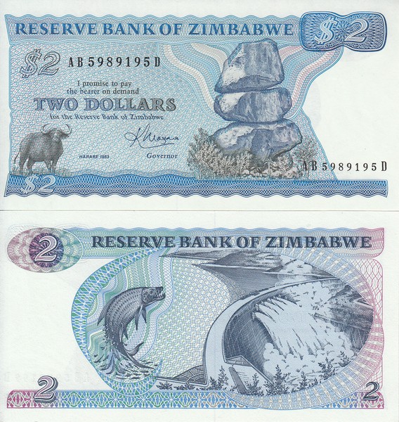 Зимбабве Банкнота 2 доллар 1983 UNC P1-b