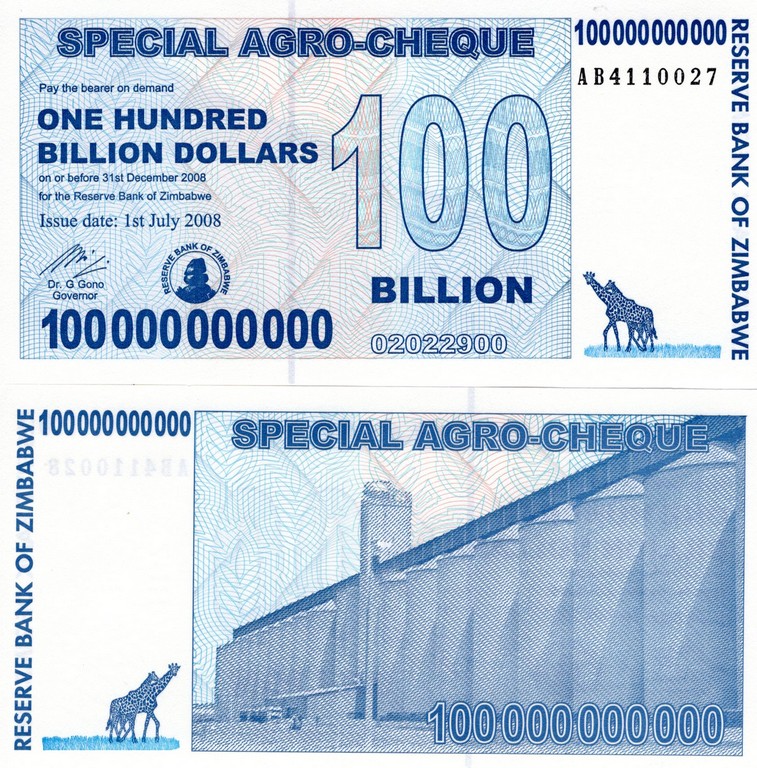 Зимбабве Банкнота 100 000 000 000 долларов 2008 UNC