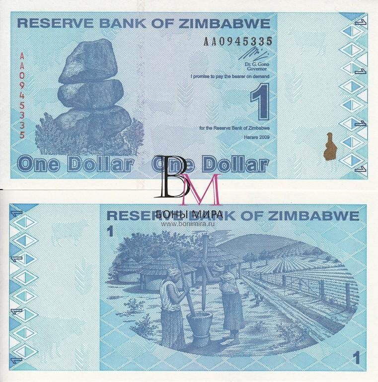 Зимбабве Банкнота 1 доллар 2009 UNC