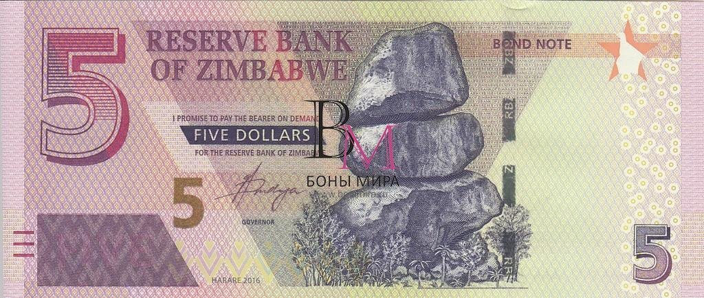 Зимбабве Банкнота 5 долларов 2016 UNC