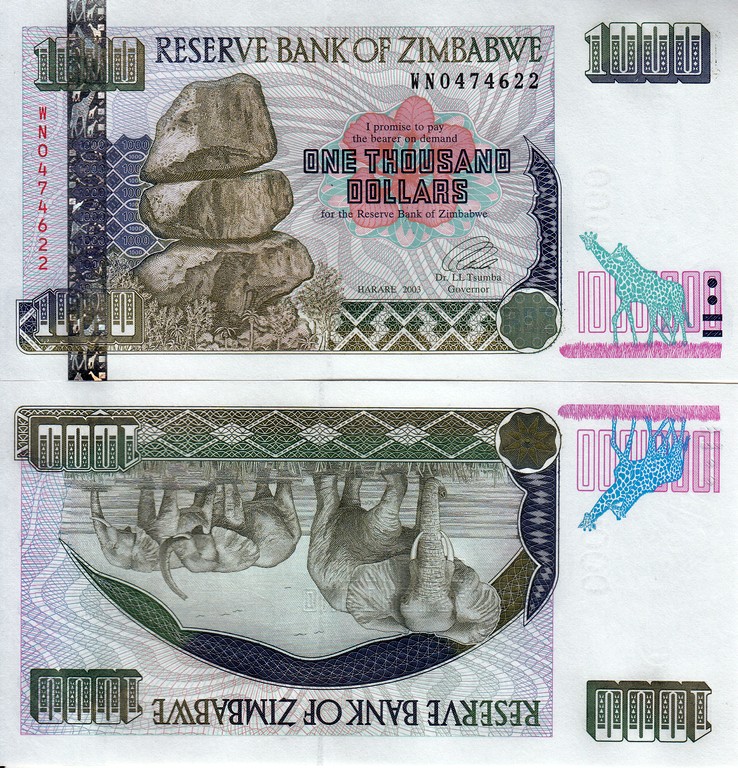 Зимбабве Банкнота 1000 долларов 2003 UNC