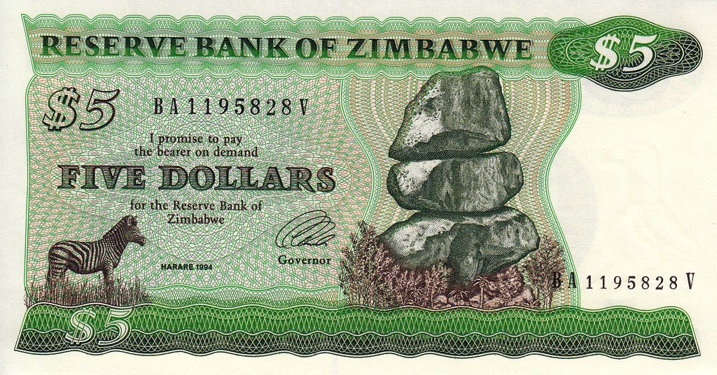 Зимбабве Банкнота 5 долларов 1994 UNC