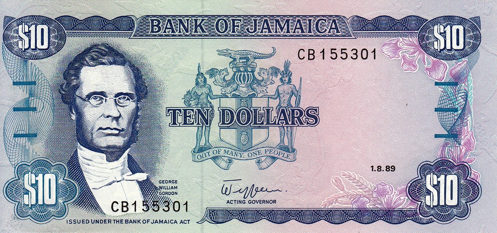 Ямайка банкнота 10 доллар 1989 UNC