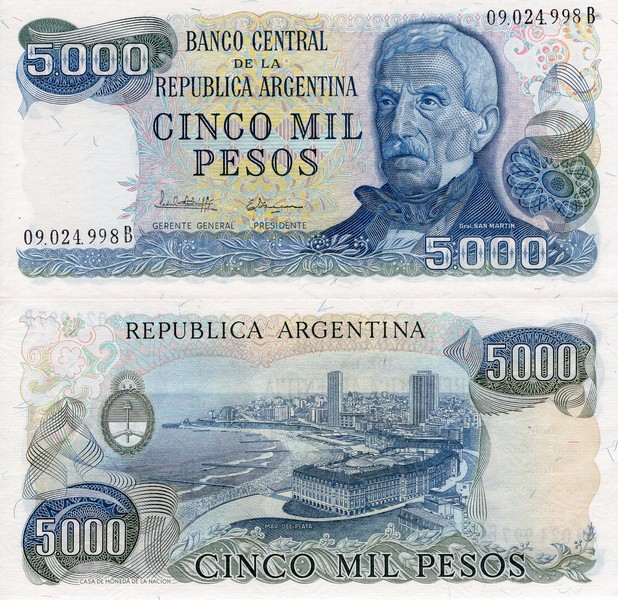 Аргентина Банкнота 5000 песо  1977-1983 UNC Подпись