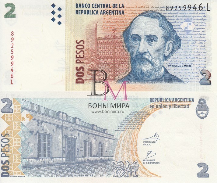 Аргентина Банкнота 2 песо 2002-10  UNC Подпись