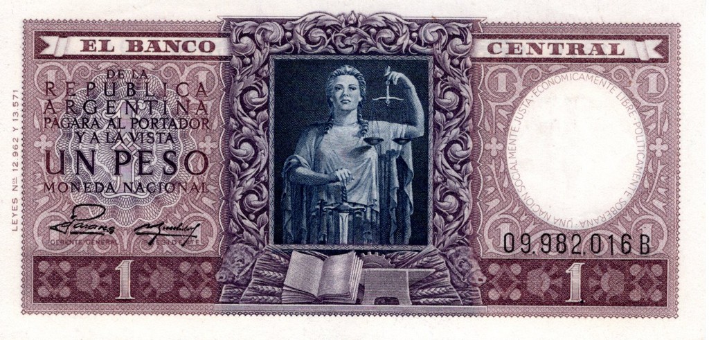 Аргентина Банкнота 1 песо 1956  UNC Подпись
