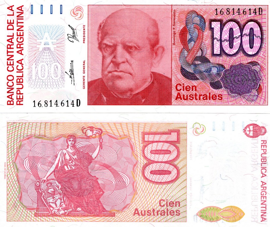 Аргентина Банкнота 100 аустралес 1985-90 UNC П-327-с