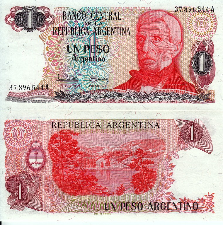 Аргентина Банкнота 1 песо 1983-84 UNC Подпись