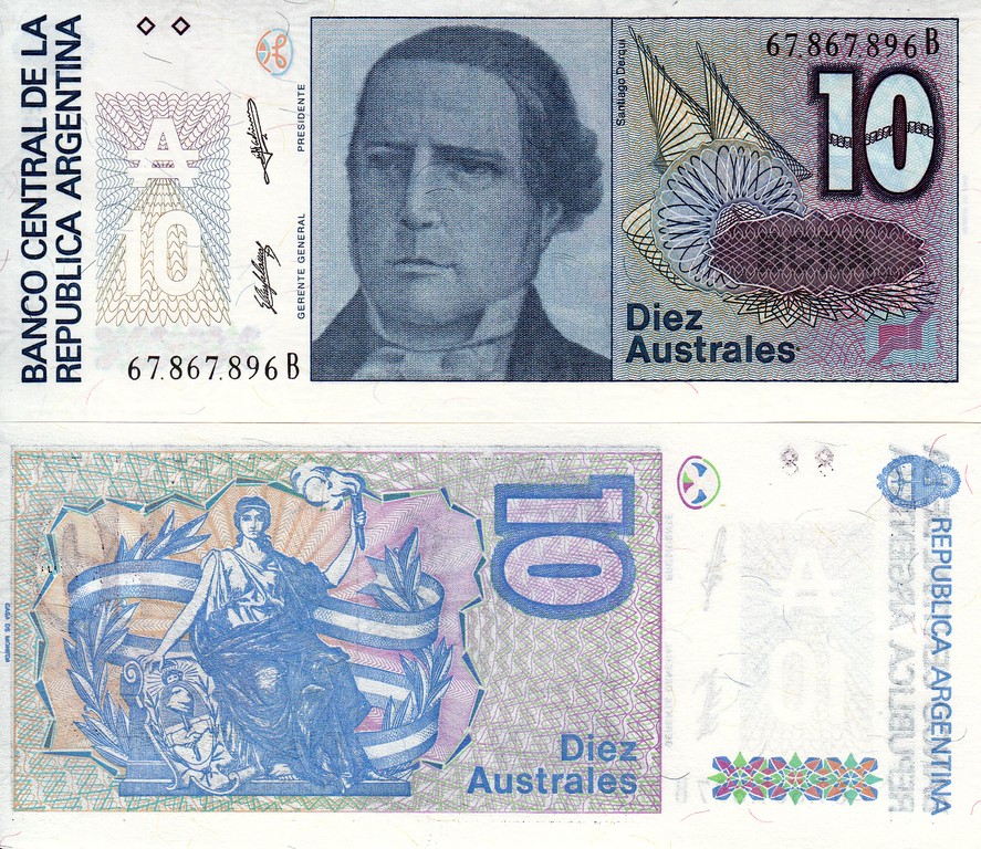 Аргентина Банкнота 10 аустралес 1985 - 89 UNC П-325-в-2