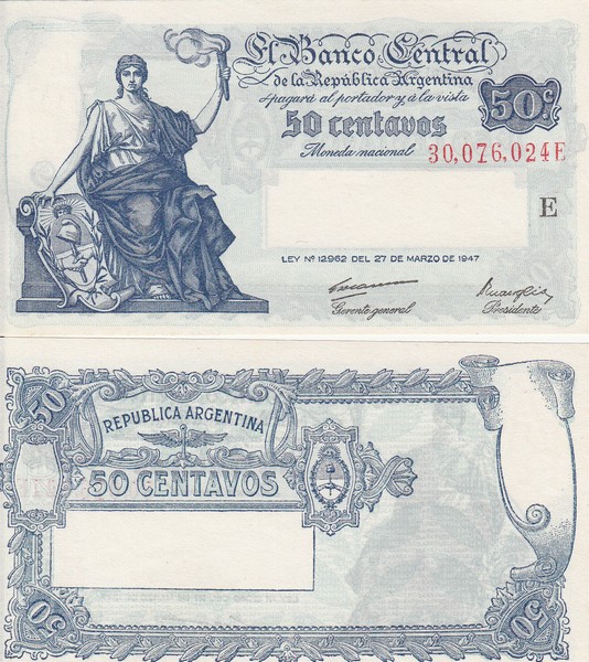 Аргентина Банкнота 50 центаво 1947 UNC