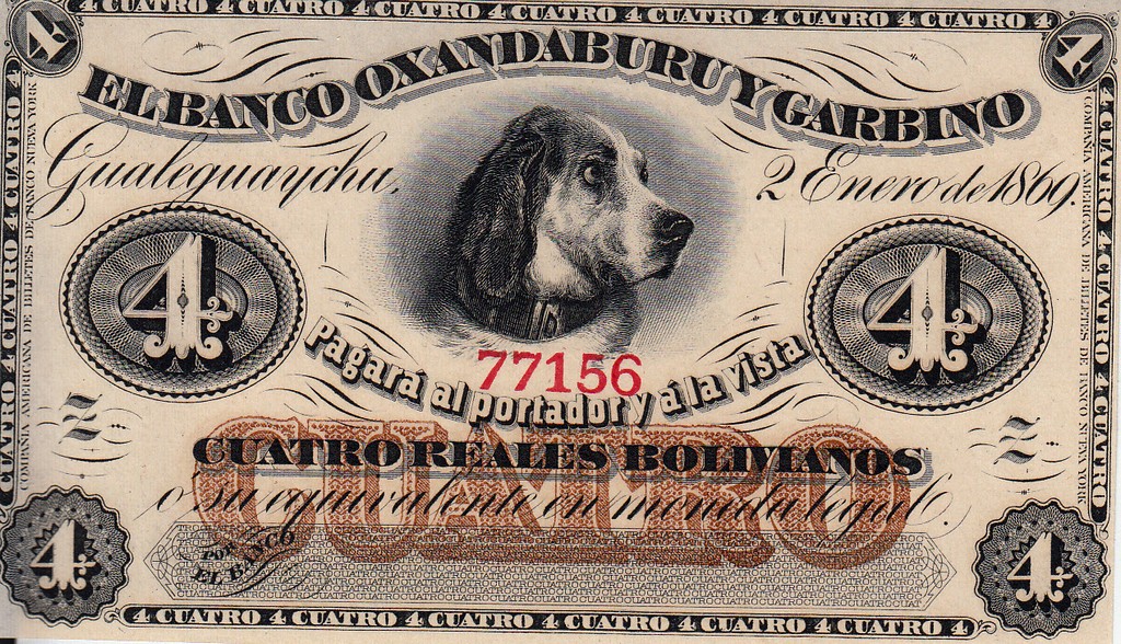 Аргентина Банкнота  4 реало боливианос  1869 UNC