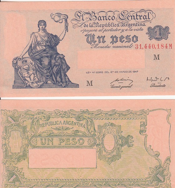 Аргентина Банкнота 1 песо 1948 - 51 UNC Подпись