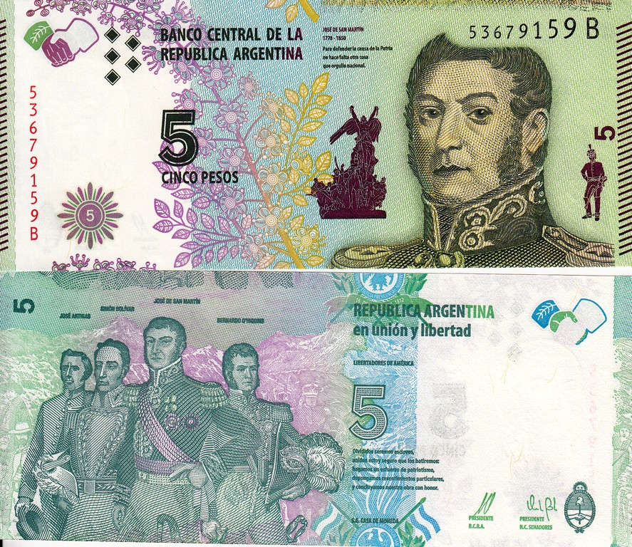 Аргентина Банкнота 5 песо 2015 UNC Юбилейная