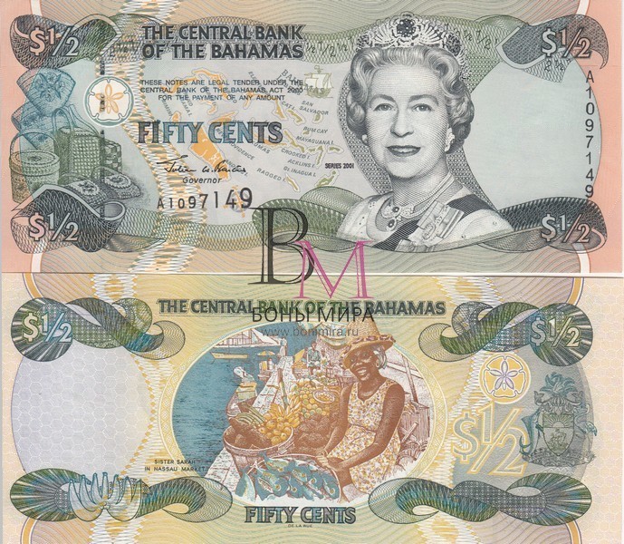 Багама Банкнота 1/2 доллара 2001 UNC